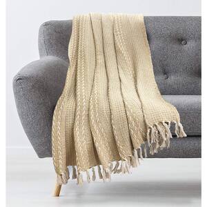 Mishka Cotton Tan/White 50 in. x 60 in. Throw