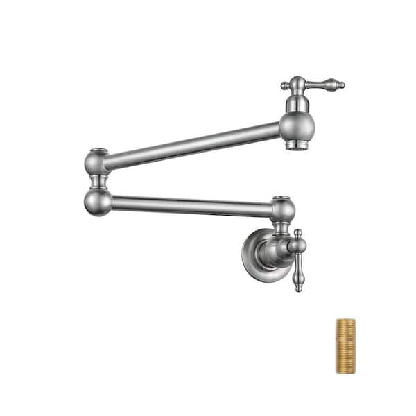 VEVETTA Wall Mount Pot Filler with Double Handle in Brushed Nickel