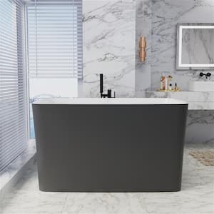 47 in. Acrylic Freestanding Flatbottom Japanese Soaking Bathtub with Pedestal Not Whirlpool SPA Tub in Gray