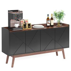 Ahlivia Black Wood 55 in. Sideboard Buffet Cabinet with Storage Wood Coffee Bar Cabinet Console Table Cabinet with Doors