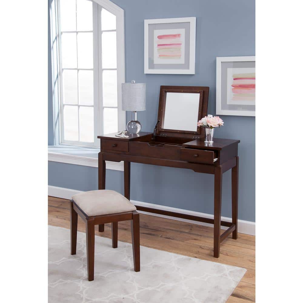 Elegant Unfinished Solid Wood Vanity Table with Microfiber Bench