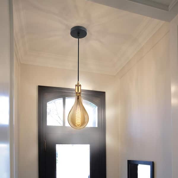 4-Light Brass Hardwire Pendant Fixture W/ PS52 Dimmable Oversized Amber Glass E26 Vintage Edison Incandescent Light Bulb