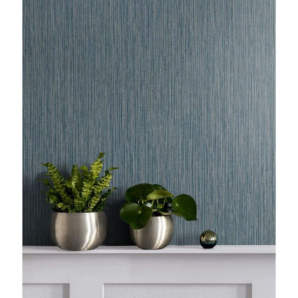 60.75 sq. ft. Bluestone Vertical Stria Embossed Vinyl Un-Pasted Wallpaper Roll