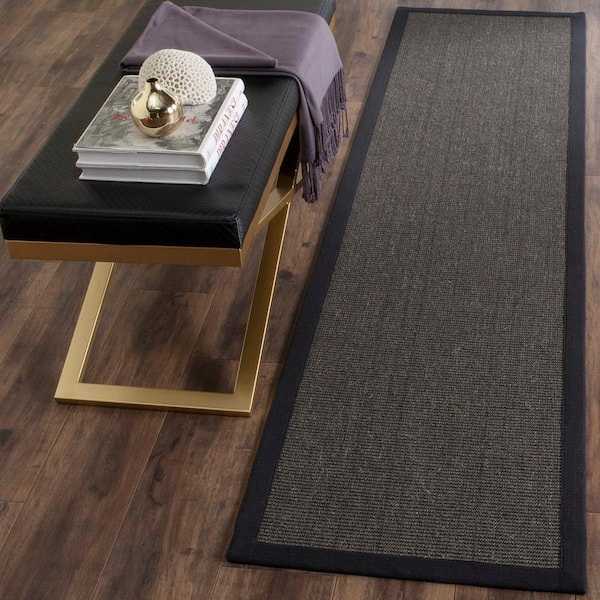 Natural Fiber Charcoal 2 ft. x 8 ft. Border Runner Rug
