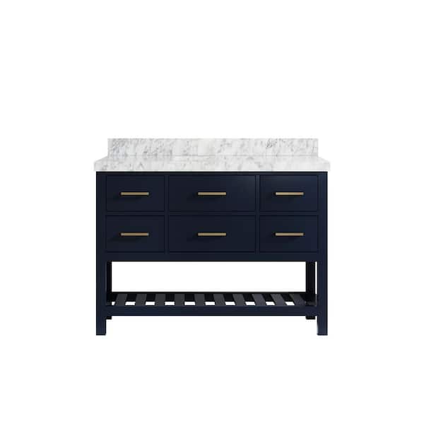 Willow Collections Parker 48 in. W x 22 in. D x 36 in. H Bath Vanity in Navy Blue with 2 in. Carrara Marble Top
