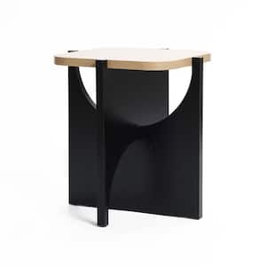 16.9 in. Modern Black and Brown Square End Table with Wood Table Top