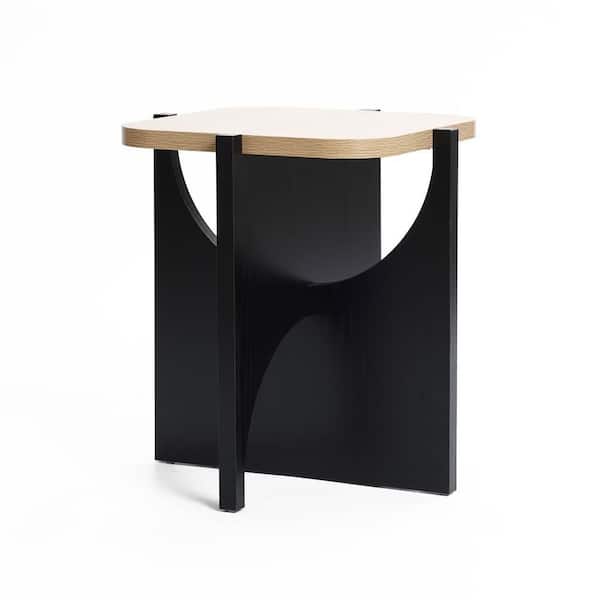 LuxenHome 16.9 in. Modern Black and Brown Square End Table with Wood Table Top