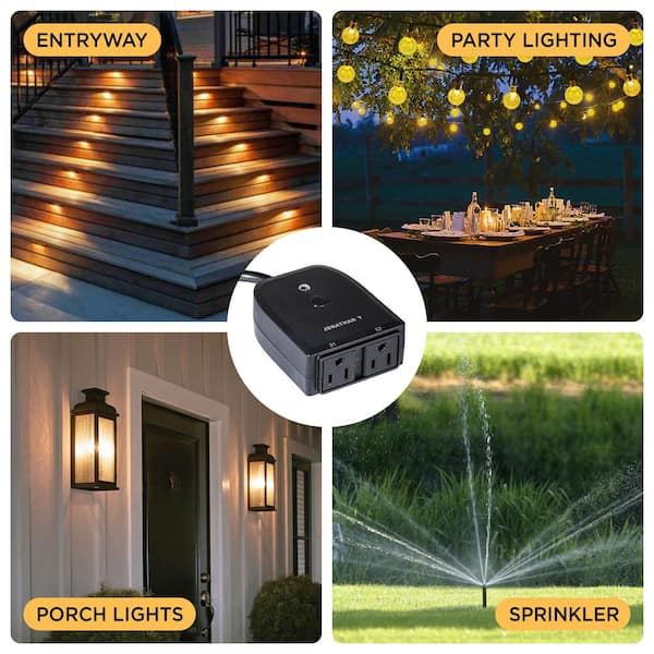 JONATHAN Y Outdoor Smart Dual Plug - WiFi Remote App Control for Outdoor  Lights, Compatible with Alexa and Google Home Assistant PLG1003A - The Home  Depot