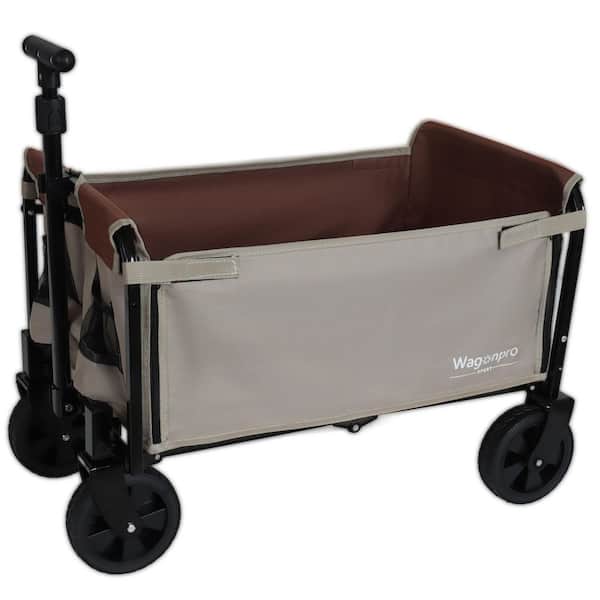 220 lbs. Capacity Manual Utility Beach Wagon, 2.2 cu. ft. Fabric Garden Cart, Beige&Brown Outdoor Folding Camping Cart