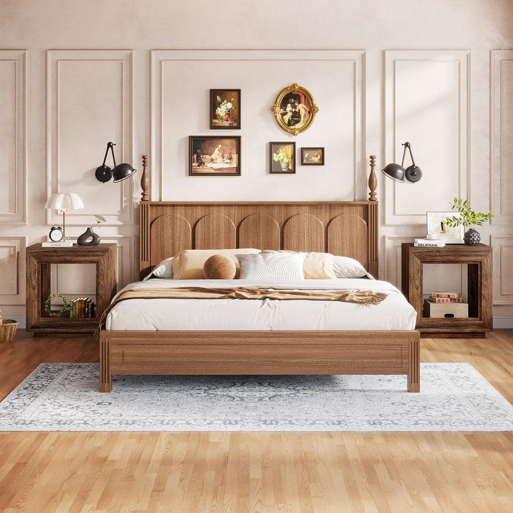 Kerlin 23.62 in. Walnut Rectangular Wood End Table Set of 2, Nightstand Bedside Table with Storage - thumbnail 4