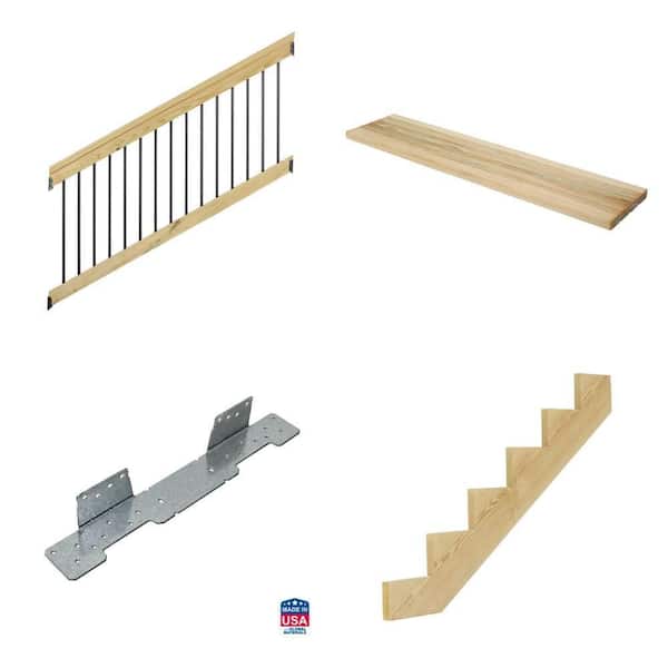 6-Step Stringer, 2 in. x 12 in. x 4 ft. Tread, Stringer Connector & 34 in. x 72 in. Railing Kit Combo