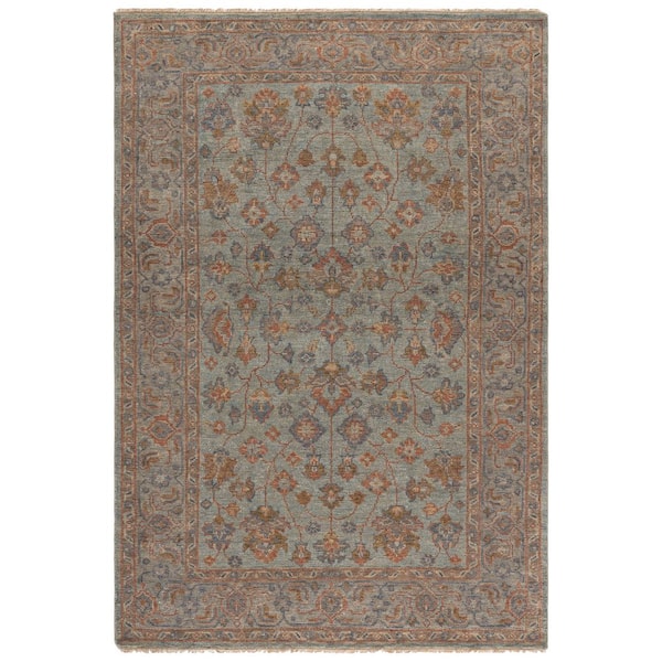 Izmir 6 ft. x 9 ft. Blue/Gray Border Ornate Area Rug