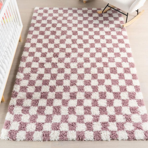 Bettie Retro Checkered Shag Pink 9 ft. x 12 ft. Indoor Area Rug