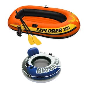 Explorer 300 6.91 ft. Inflatable 3-Person Raft with Pump & Oars and 1-Person Tube