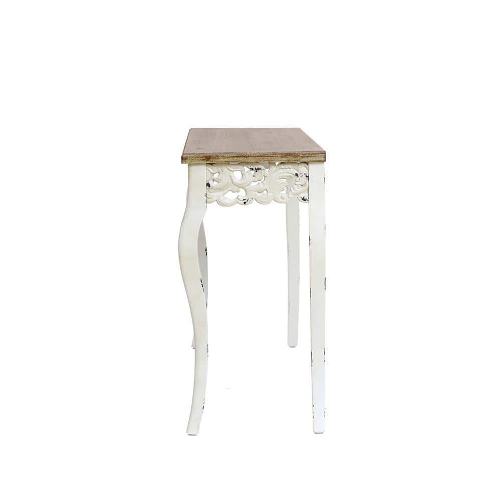 Victorian Off-White and Natural Wood Console Table with Storage