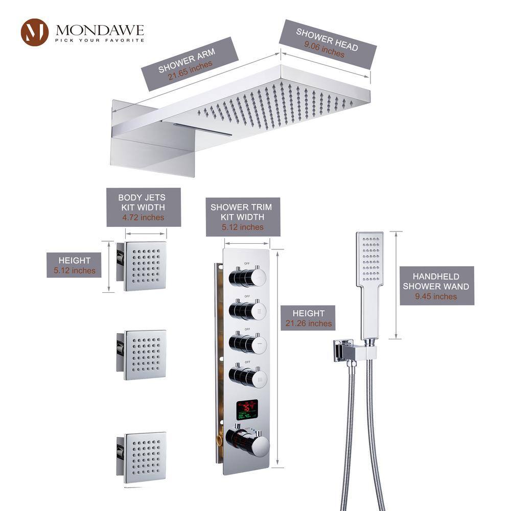 22" Chrome Dual Shower System with Digital Display and Body Jets