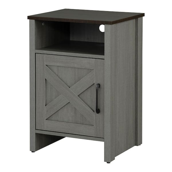 Nicky 16 in. Brown and Gray Rectangle Wood Top End Table with 2-tone Design