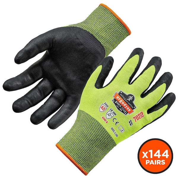 Size 10 Large Yellow Polyester Heavy Duty Non Slip Work Gloves with Green Latex Coated Palm, 144 Pairs/Case Size 10 Large Yellow Polyester Heavy Duty Non Slip Work Gloves with Green Latex Coated Palm, 144 Pairs/Case