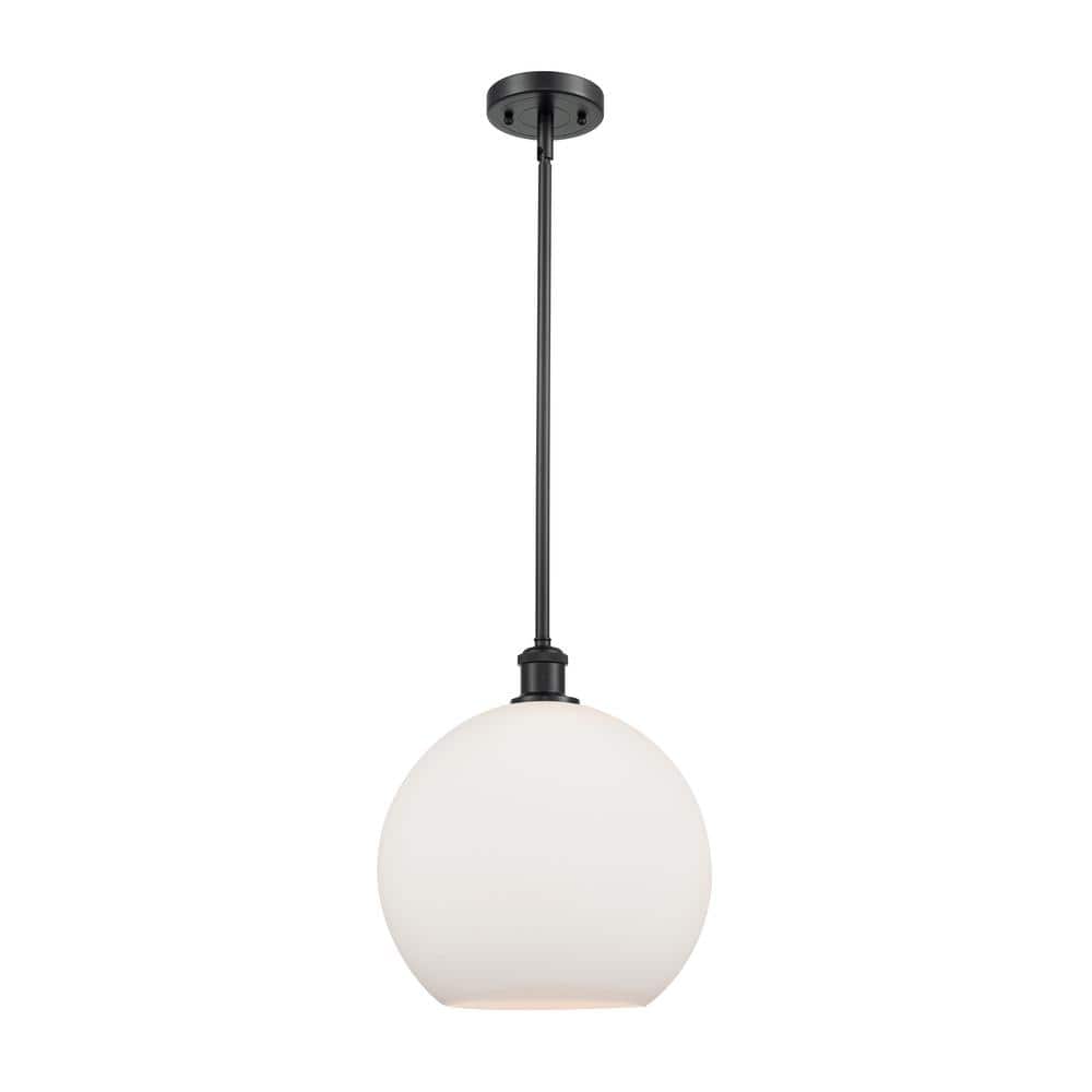 Innovations Athens 1-Light Matte Black Globe Pendant Light with Matte White Glass Shade