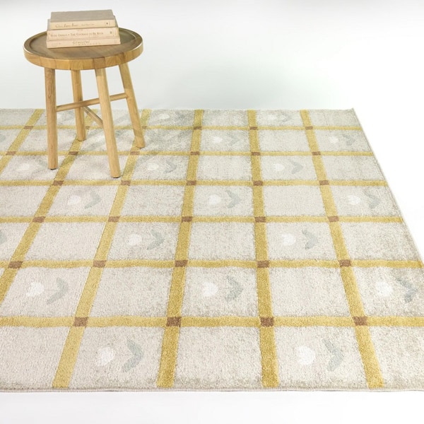 Linden Yellow 4 ft. x 6 ft. Boho Floral Check Area Rug