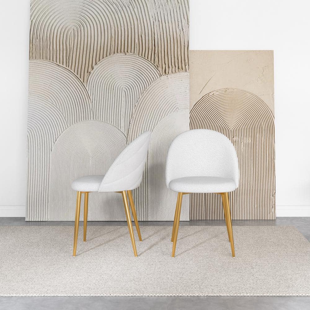 High-Back Cream Boucle Upholstered Parsons Side Chair Set