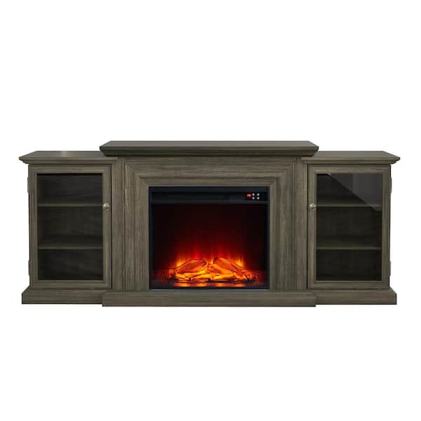 FESTIVO 71 in. Vintage Wooden TV Stand with Electric Fireplace in Brown for TVs up to 70 in.