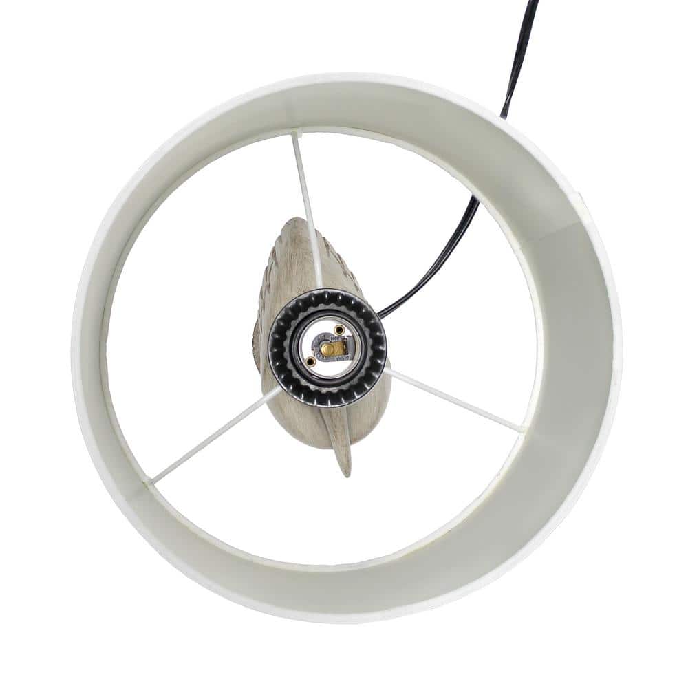 Beige Wash Pelican Table Lamp with White Drum Shade