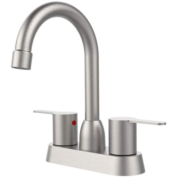 4 in. Centerset Double Handle High Arc Bathroom Sink Faucet with Drain Kit in Brushed Nickel