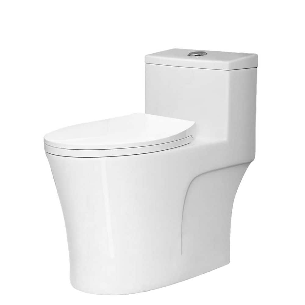 AKDY 12 in. Rough-In 1-Piece Dual Flush Compact Round Toilet in White ...