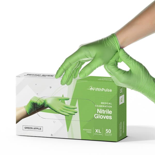 FifthPulse Extra Large Nitrile Exam Latex Free and Powder Free Gloves in Green - Box of 50
