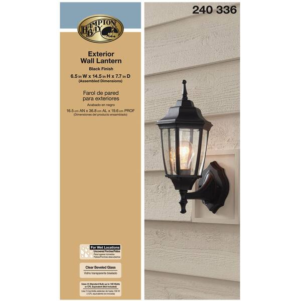 Hampton Bay 1-Light Black Dusk-to-Dawn Outdoor Wall Lantern Sconce