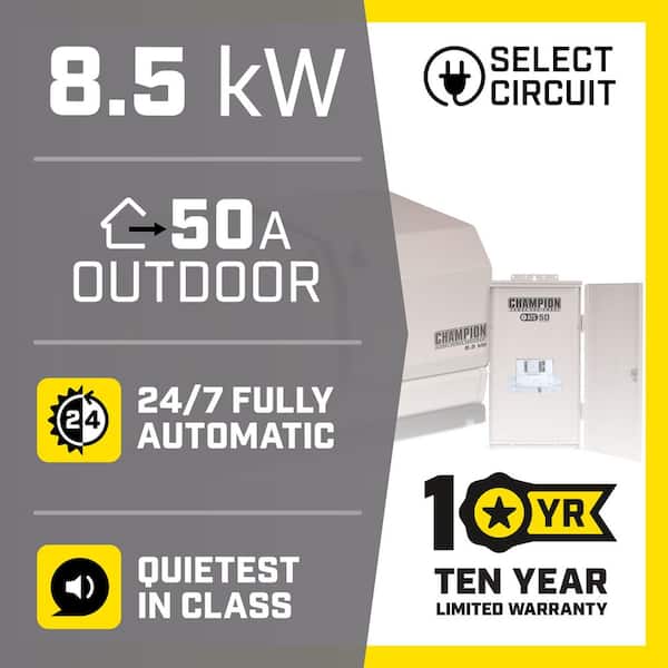 Champion Power Equipment 8500-Watt Air Cooled Standby Generator with 50 Amp NEMA 3 and 12 Circuit Transfer Switch