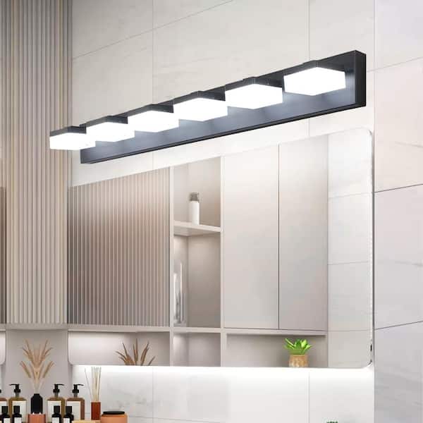 4.72 in. Modern 6-Light Black LED Vanity Mirror Light Bar Fixture with Durable Metal for Bathrooms and Makeup Tables