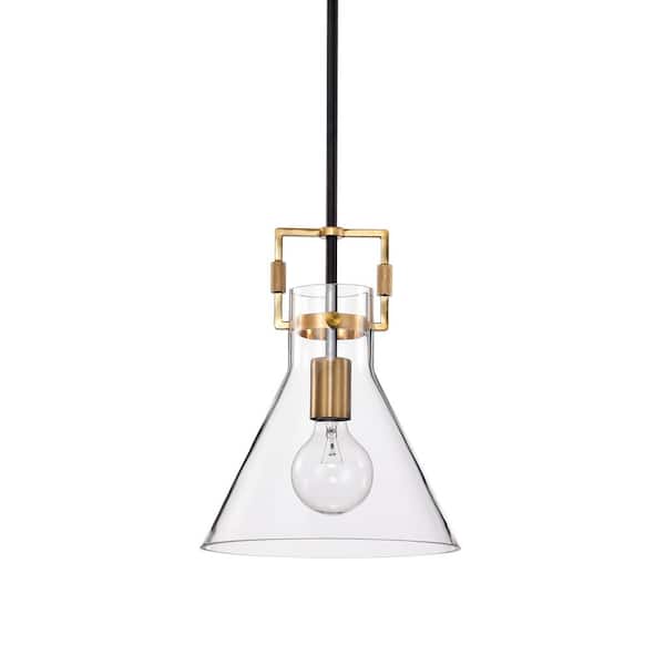 Edvivi Essence 10 in. 1-Light Contemporary Black and Antique Gold Cone Pendant with Clear Glass Shade