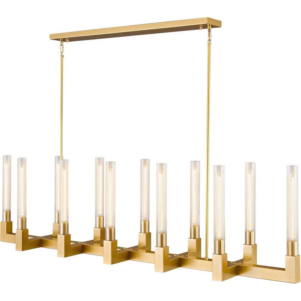 68 in. 12-Light Gold Candlestick Chandelier, Modern Chandelier with Glass Shade, Retangular Luxury Ceiling Pendant Light price history on PriceWatchPro