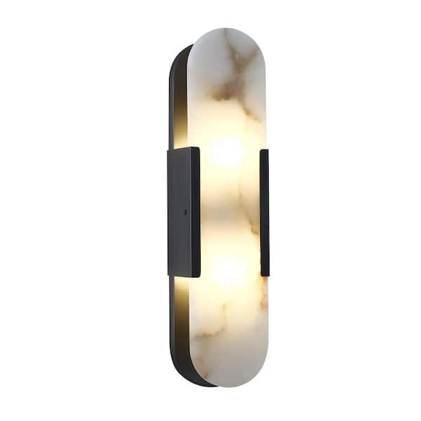 20 in. 2-Light Black Alabaster Wall Sconce with Alabaster Shade, Wall Lamp for Living Rooms, Bedrooms, Hallway (1-Piece)