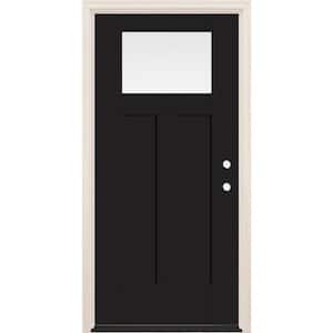36 in. x 80 in. Left Hand 1-Lite Onyx Painted Fiberglass Prehung Front Door with 6-9/16 in. Frame and Bronze Hinges