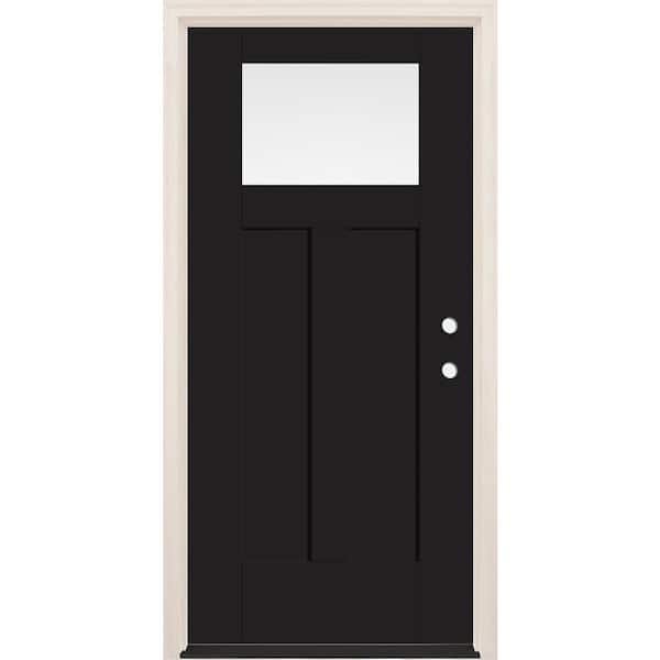 Builders Choice 36 in. x 80 in. Left Hand 1-Lite Onyx Painted Fiberglass Prehung Front Door with 6-9/16 in. Frame and Bronze Hinges
