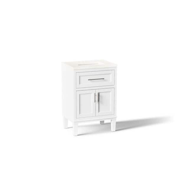 Chesil 24in. Single Sink Freestanding White Bath Vanity with Bianco Bella Quartz Top Assembled