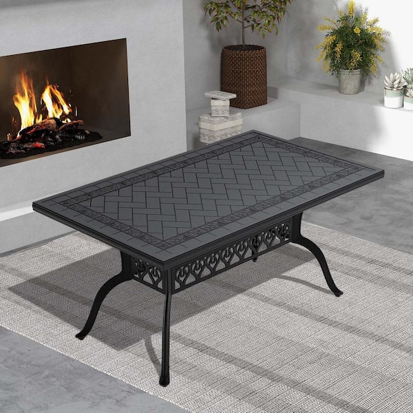 Unbranded 59.05 in. x 35.43 in. Rectangular Cast Aluminum Outdoor Dining Table All Weather Patio Dining Table for Garden, Yard