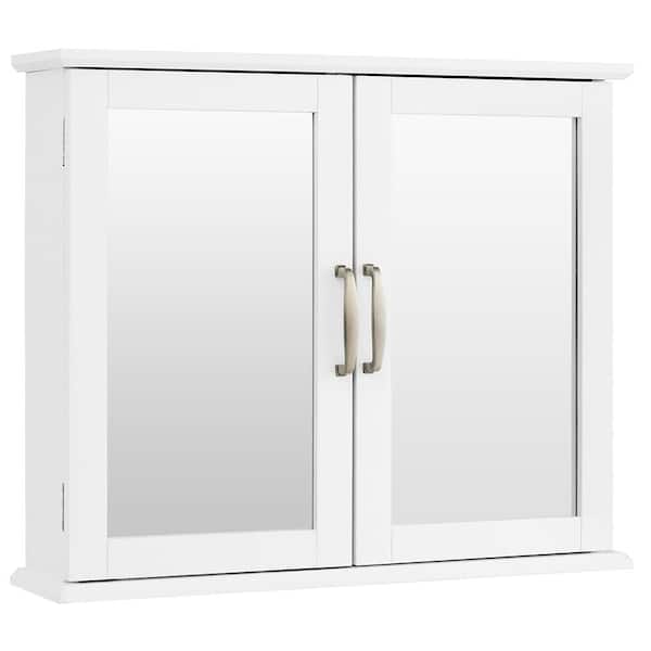 ANGELES HOME 23-1/2 in. W x 5.5 in. D x 19.5 in. H MDF Bathroom Wall-Mounted Mirror Storage Cabinet in White with Handles