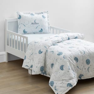 Company Kids Night Sky Blue Multi Organic Cotton Percale Toddler Comforter Set