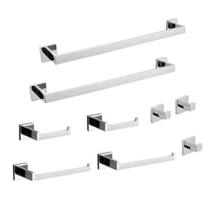 9-Piece Bath Hardware Set with Towel Bar Toilet Paper Holder Towel Hook in Stainless Steel Chrome