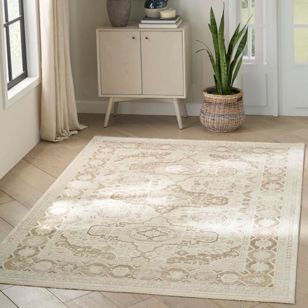 Pardis Ivory Beige 4 ft. x 6 ft. Center medallion Traditional Area Rug