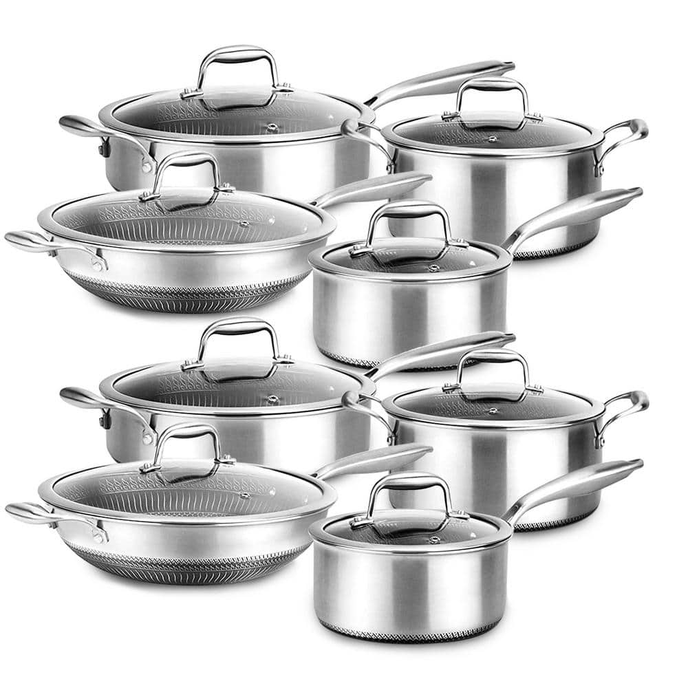 18/8 Stainless Steel Pots And Pans Set Nonstick With Lids8 Piece Luxe  Silver Coo