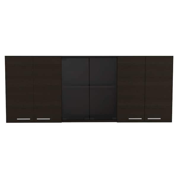 59.05 in. W x 12.40 in. D x 23.62 in. H Bathroom Storage Wall Cabinet in Black with 6 Shelves and 2 Glass Door