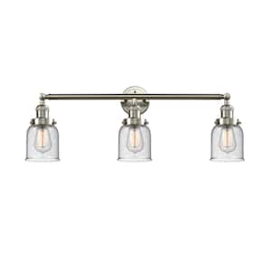 Bell 30 in. 3 Light Brushed Satin Nickel Vanity Light with Seedy Glass Shade