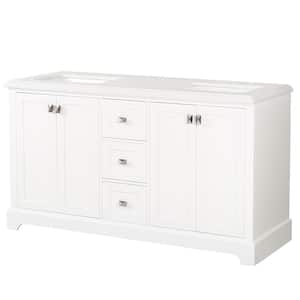 60.58 in. W x 22.39 in. D x 40.70 in. H Freestanding Bath Vanity in White with White Engineered Stone Top