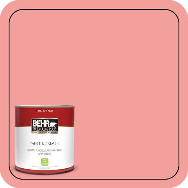 BEHR PREMIUM PLUS 1 qt. #150B-4 Pink Eraser Flat Low Odor Interior Paint & Primer