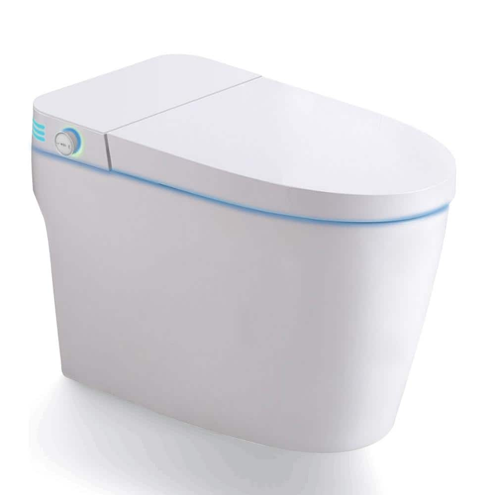 BWE Smart Toilet Bidet in White Tankless 1-Piece Toilet with Auto Open ...